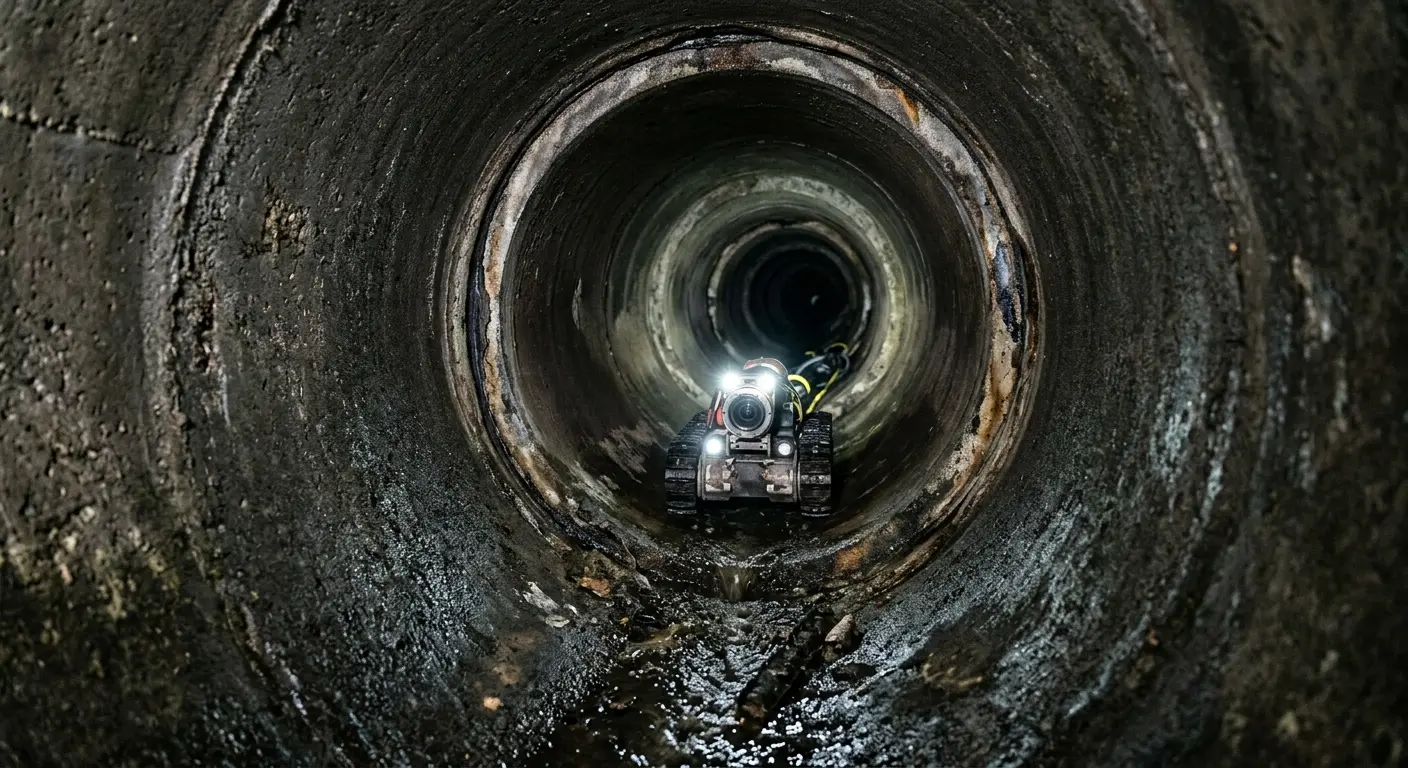 Robotic sewer camera inspecting pipe interior for Sewer Line Cleaning in Silverton